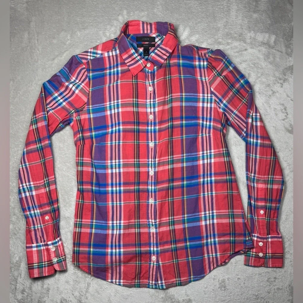 J.Crew Women’s The Perfect Lightweight Plaid Button Up Collared Red Shirt Size 2